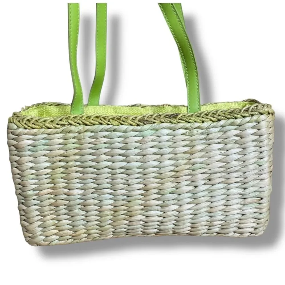 Handmade Woven Straw Tote Purse Handbag Shoulder Bag in Lime Green